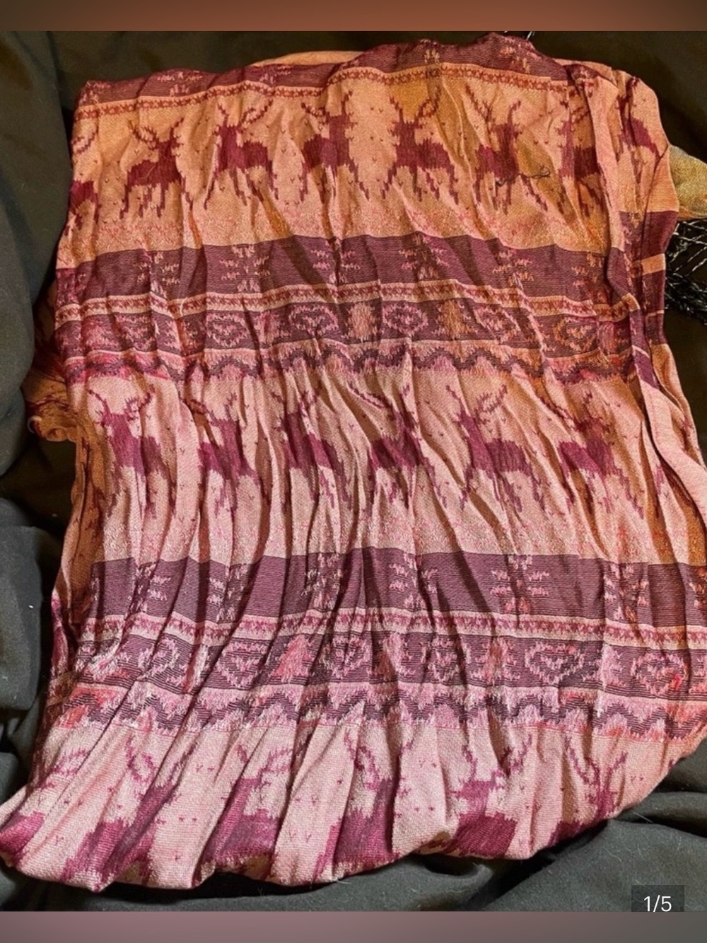 Deer pattern wrap around pink and tan reversible scarf